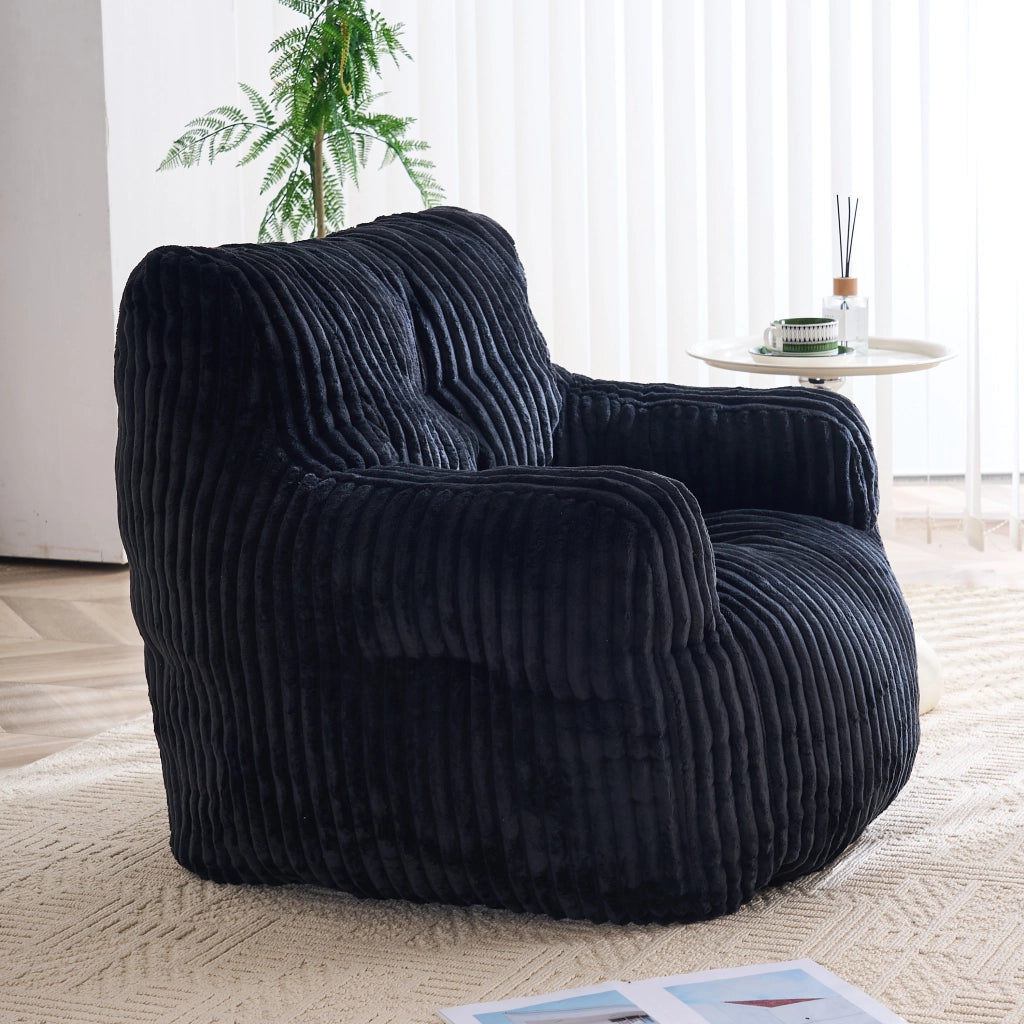 Pouf sacco imbottito in morbido corduroy nero, 100 × 94 × 70 cm, portata 110 kg