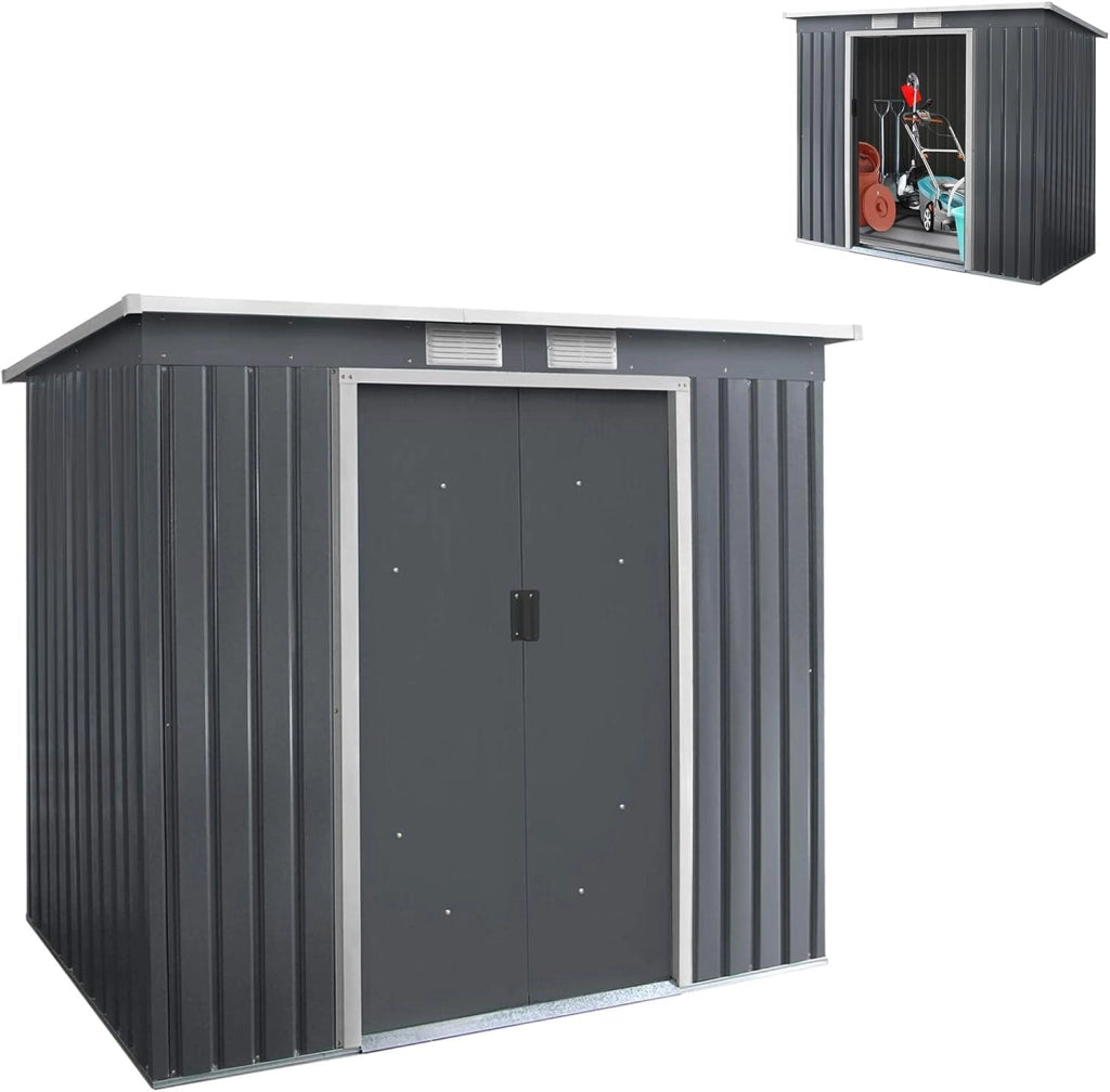 Casetta da Esterno per Attrezzi in Acciaio 2,8㎡, con Base, Porte Scorrevoli, Maniglie e Sfoghi, Capanno da Esterno per Giardino, Cortile e Fattoria, 213 x 173 x 130 cm
