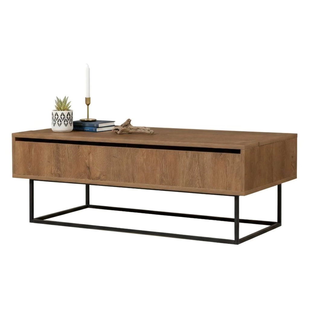 Tavolino da salotto Barghe, Tavolo basso da caffè, Portariviste per divano, Ripiano da soggiorno, 120x60h43 cm, Noce e Nero