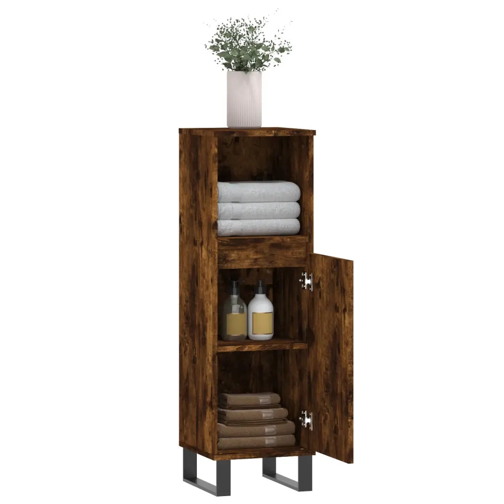Armadietto Bagno Rovere Fumo 30x30x100 cm in Legno Multistrato 831569
