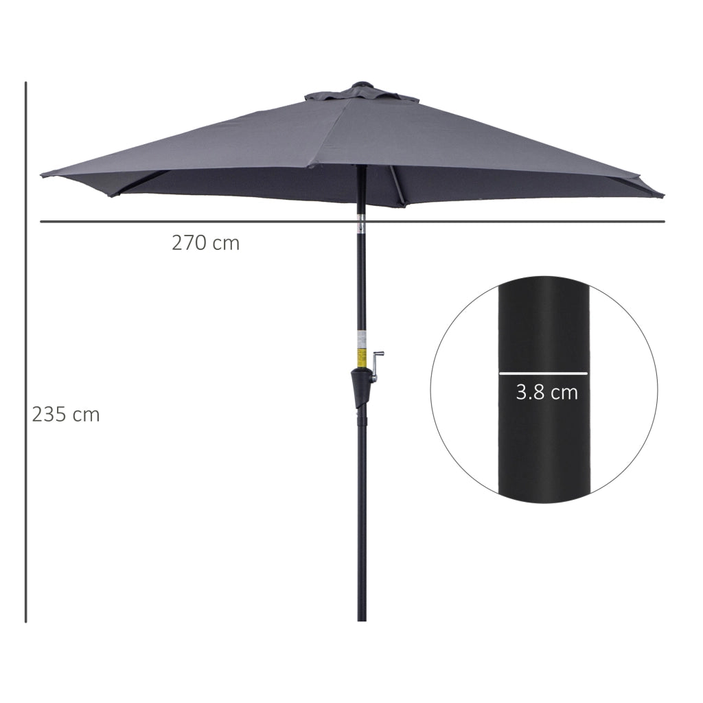 EasyComfort Ombrellone da Giardino 2.6x2.4 m Inclinabile con Manovella, in Alluminio e Poliestere Grigio e Nero