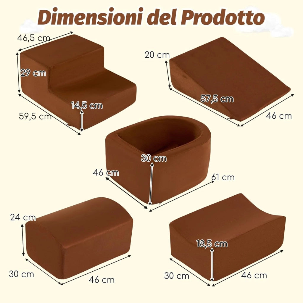 Set di 5 Pezzi Gioco in Schiuma, Blocchi con Piscina di Palline per Bambini, Coperture Lavabili con Cerniere, Blocchi Creativi per Stanza di Giocattoli, Camera da Letto (Marrone)