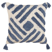Cuscino decorativo cotone beige e blu 45 x 45 cm motivo geometrico nappe rivestimento sfoderabile con imbottitura boho