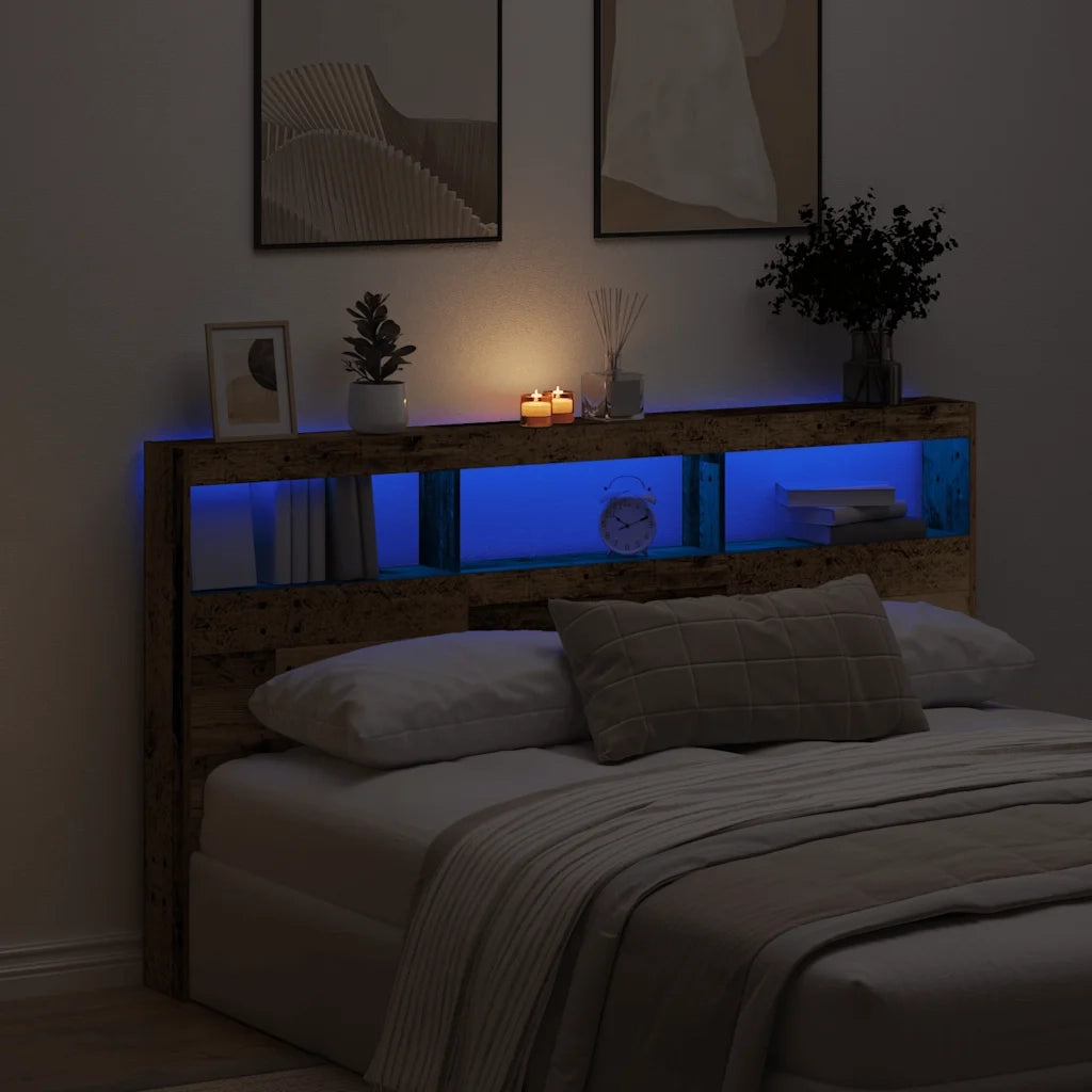 Testiera | Testata con Contenitore a LED Legno Antico 180x17x102 cm