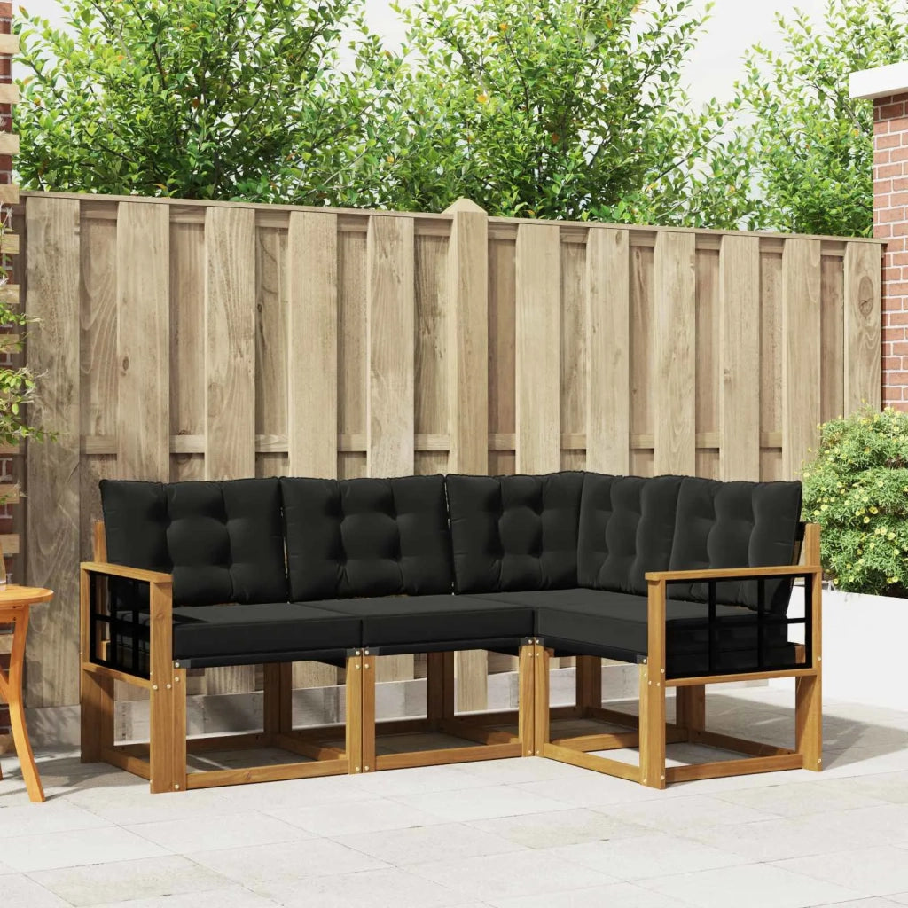 Set di divani da esterno con cuscino 4 pcs Naturale e Nero