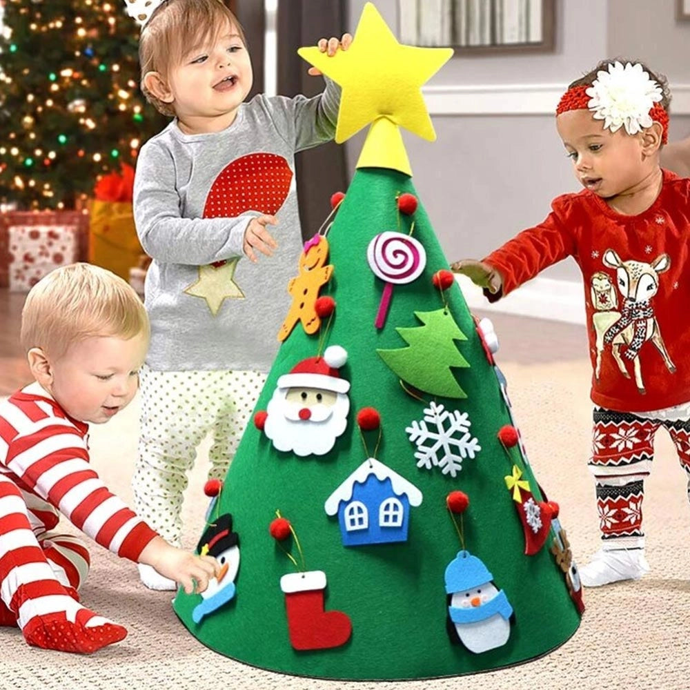 Albero di Natale Giocattolo in Feltro per Bambini 70 cm con 15 Addobbi Natalizi