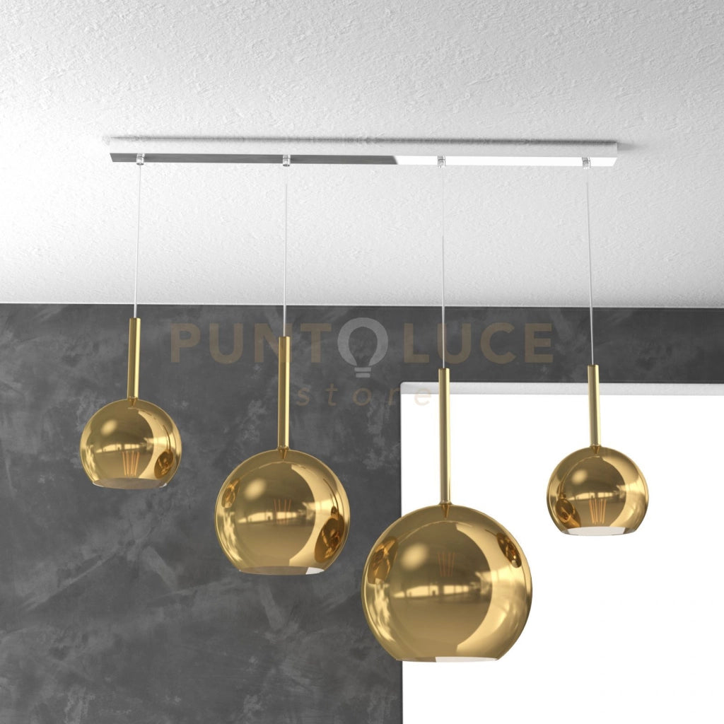 SOSP. CROMO RETTANGOLARE 4 LUCI VETRI (1 GRANDE+1 MEDIO+2 PICCOLO) TUTTI ORO 1155CR-S4 RMIX-OR
