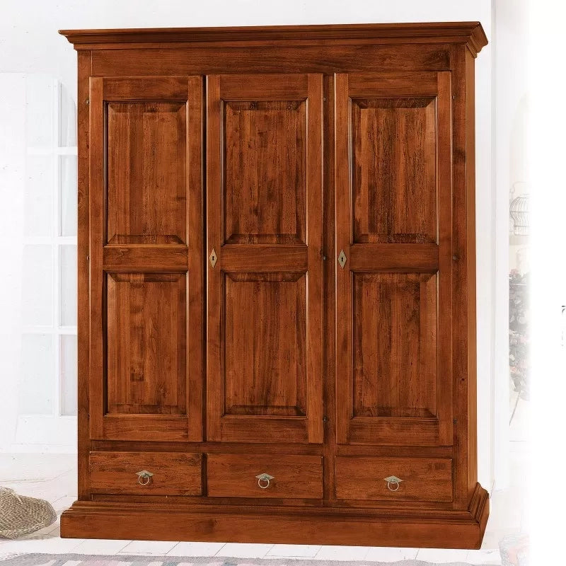Armadio 3 porte arte povera in legno tinta noce 182x61x221 (611) - Mobili 2G