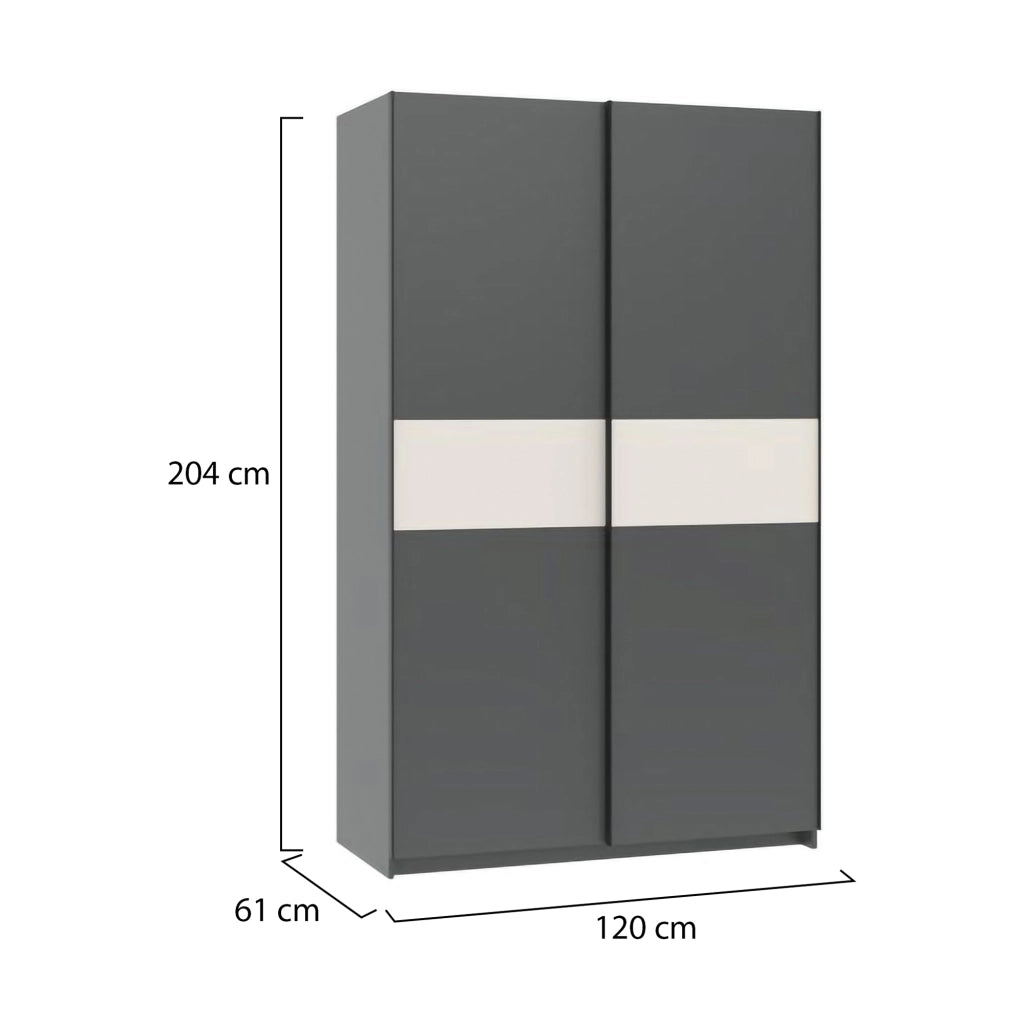 Armadio Camera da Letto Maba, Guardaroba 2 Ante 2 Ripiani, 120x204h cm Nero Antracite