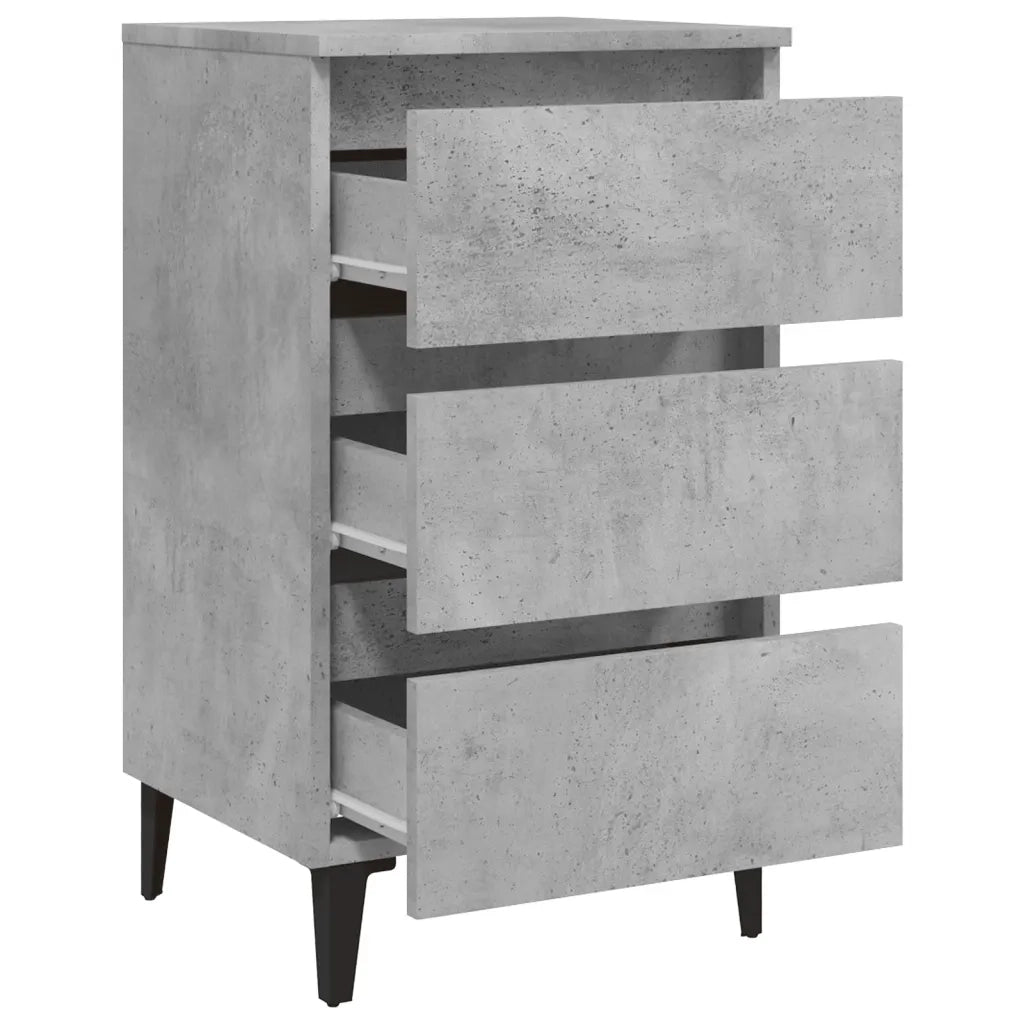 Comodino | Armadio da Notte | Mobiletto da notte con Gambe in Metallo Grigio Cemento 40x35x69 cm