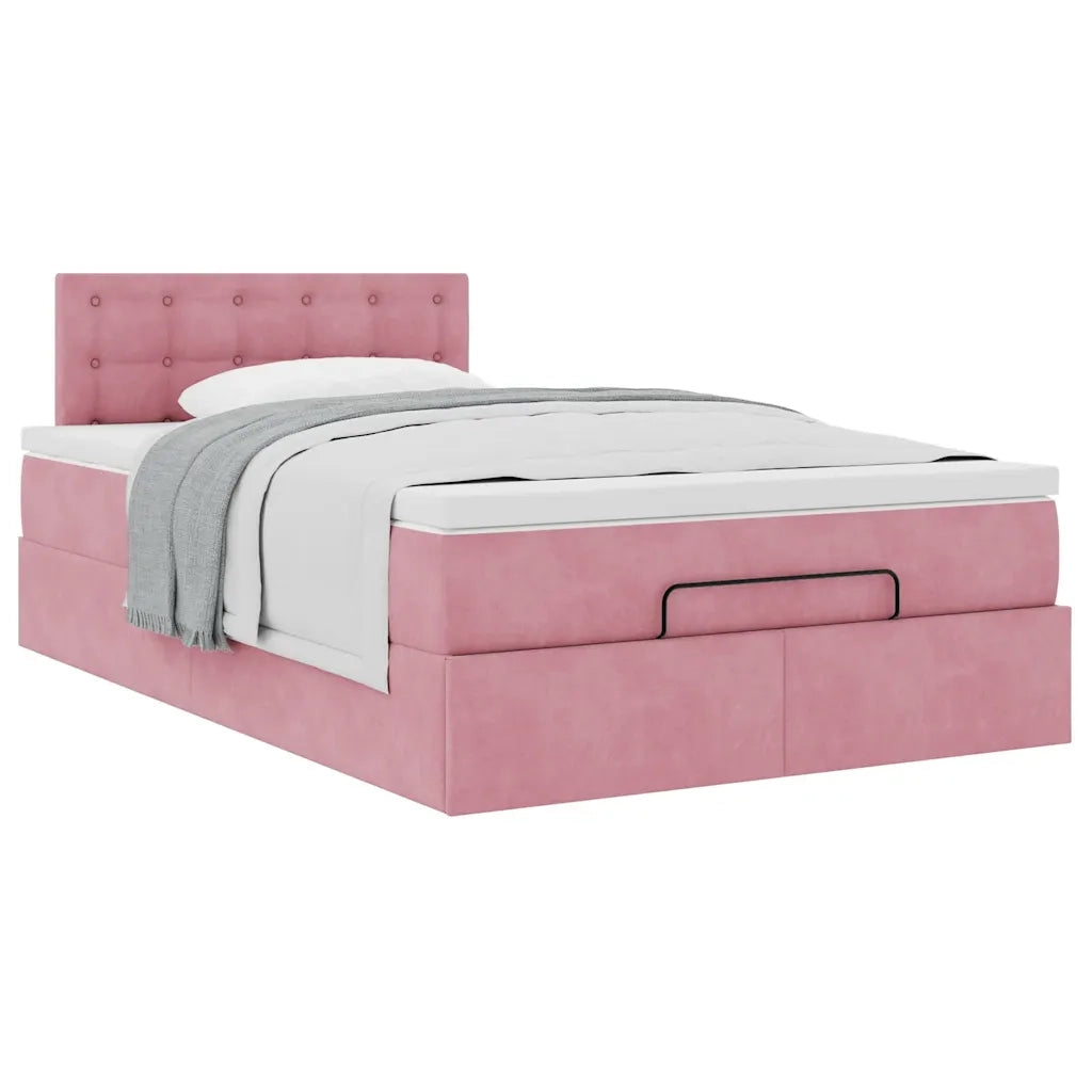 Struttura Letto Pouf con Materasso Rosa 120x200 cm Velluto