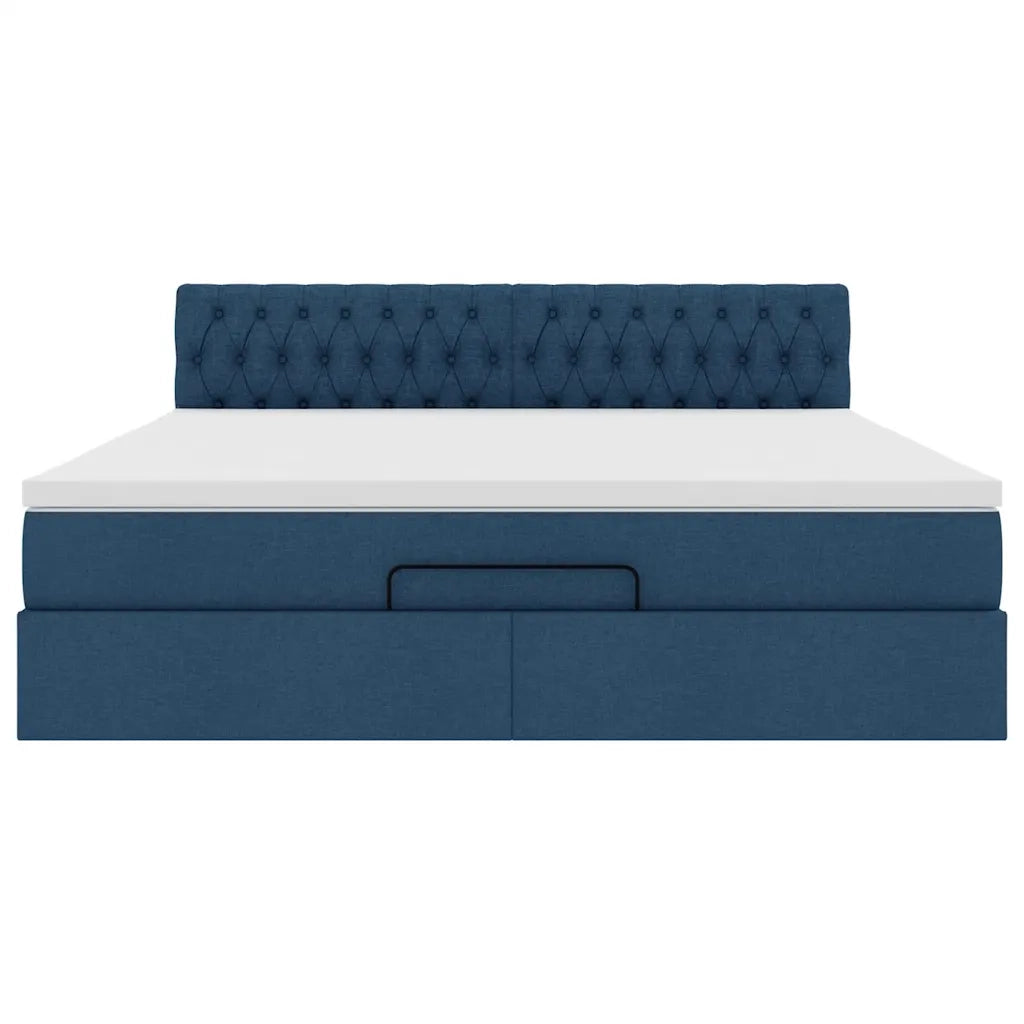 Struttura Letto Pouf con Materasso Blu 160x200 cm in Tessuto 3312408