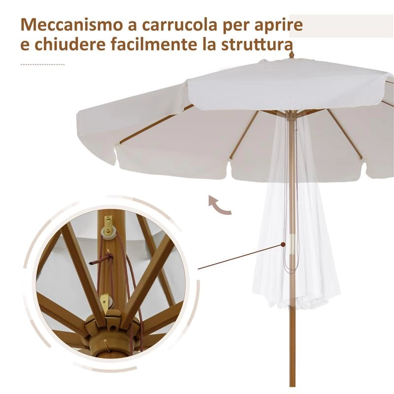 OMBRELLONE DA GIARDINO CON DOPPIO TETTUCCIO, IN LEGNO DI BAMBÙ E POLIESTERE, Ø325X250 CM, CREMA