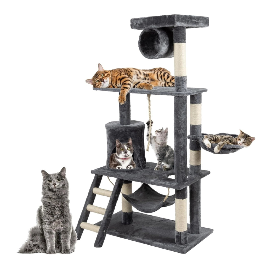 Albero Tiragraffi Gatti Giochi Cuccia Amaca Graffiatoio 74.5x40 H142cm Grigio