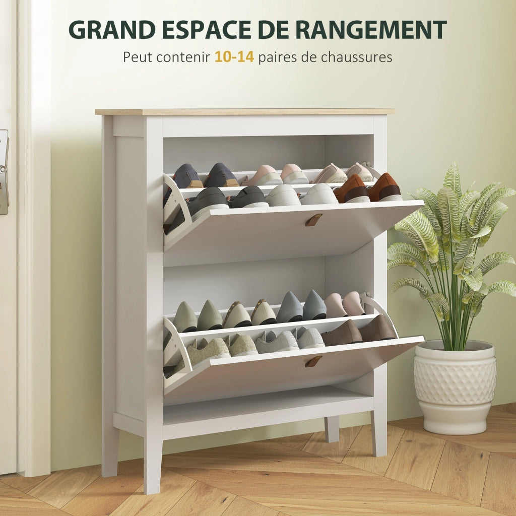 Scarpiera con 2 cassetti e ripiani regolabili ¨C Zephmum ¨C Bianco 60x30x90 cm