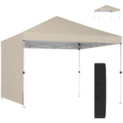 Gazebo Pieghevole Pop-Up 3x3 m con Parete Laterale, in Metallo e Tessuto Oxford, Beige