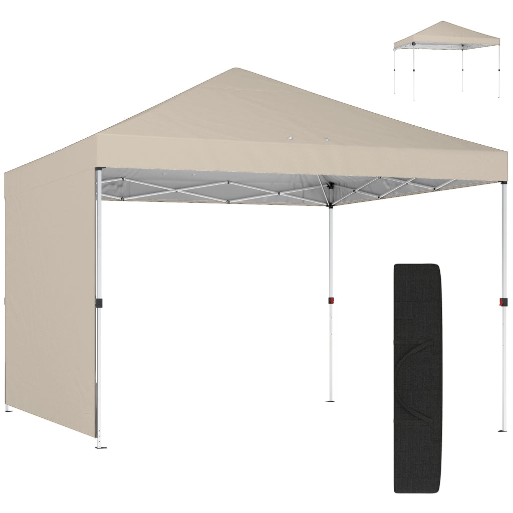 Gazebo Pieghevole Pop-Up 3x3 m con Parete Laterale, in Metallo e Tessuto Oxford, Beige