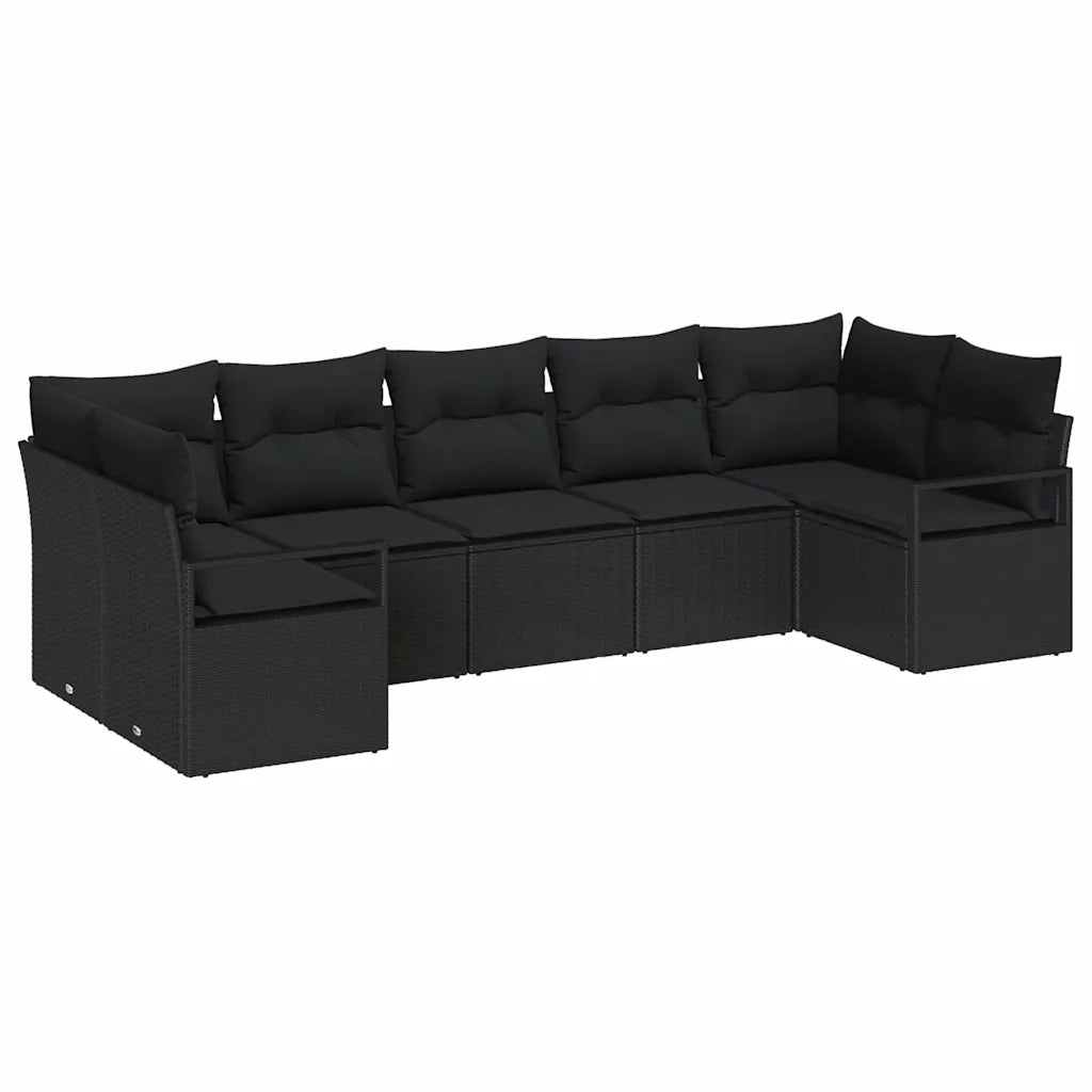 Set di divani con cuscino 7 pcs Nero polyrattan 3346533