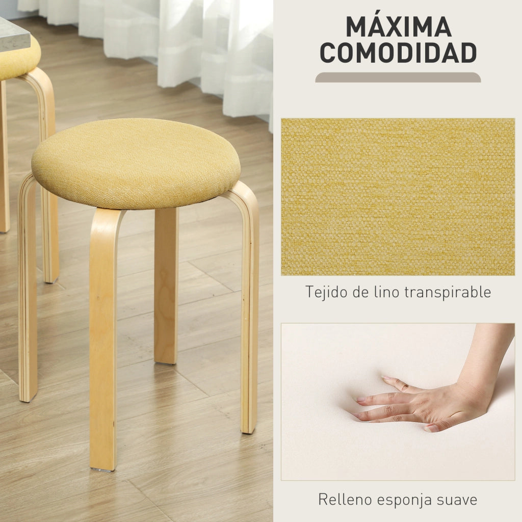 Set di 4 sgabelli rotondi impilabili ¨C zephmum ¨C imbottiti in tessuto giallo