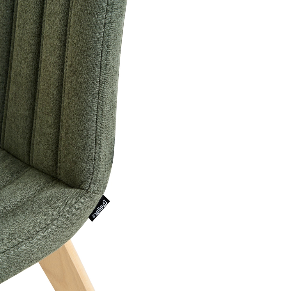 Set di 2 Sedie da Pranzo Tessuto verde scuro e Gambe in Legno Imbottitura verticale Schienale curvo