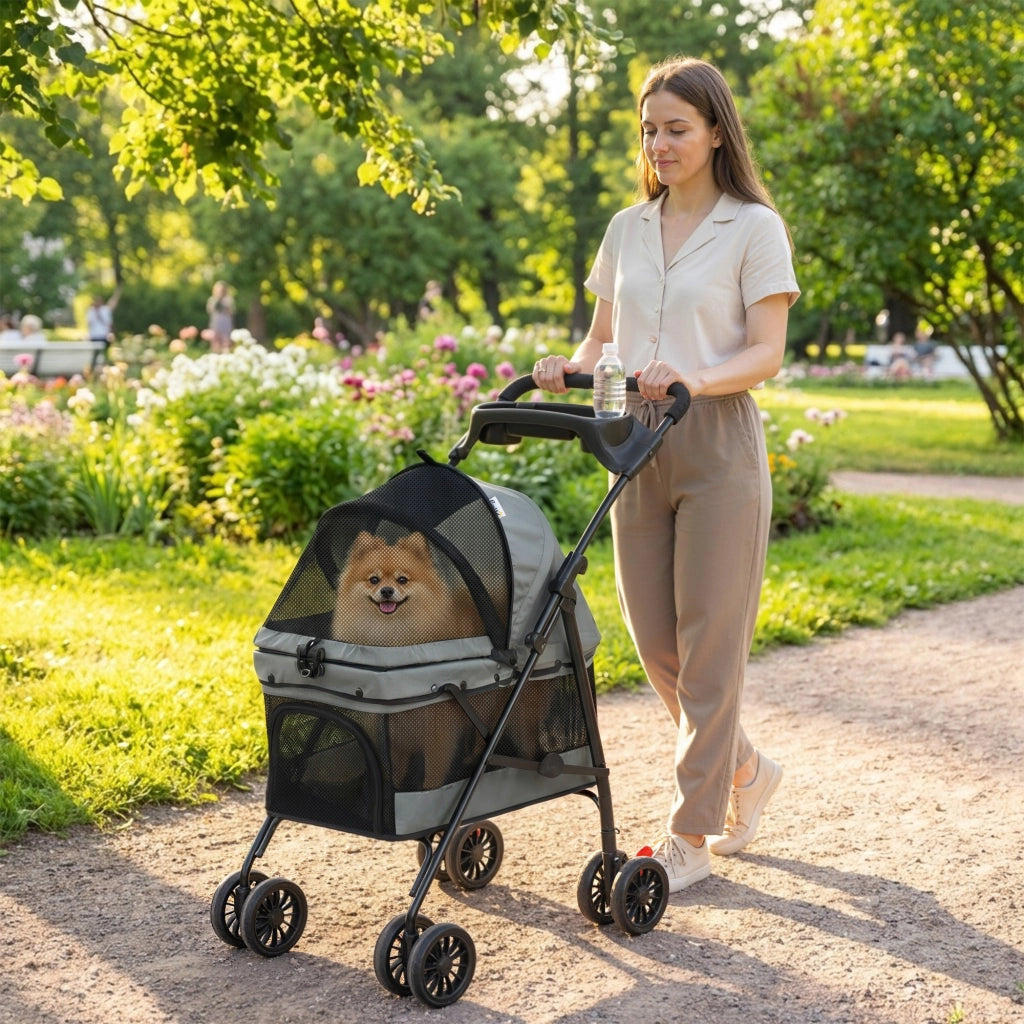 Carrello Trasporto Cane Pieghevole ¨C Zephmum ¨C Grigio 73x50x96cm