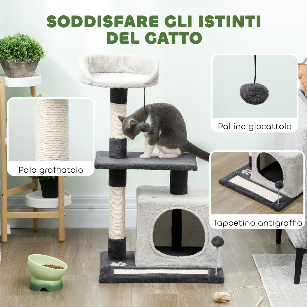 Tiragraffi per gatti con casetta e lettino ¨C Xylo ¨C Grigio 85cm