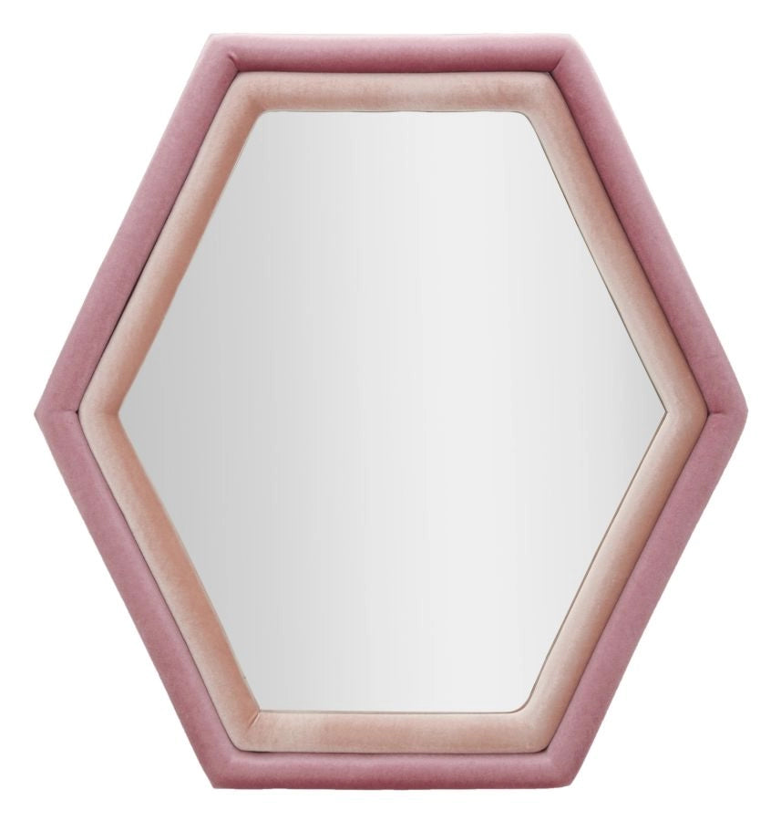 Specchio da muro esagonale in velluto rosa chiaro e scuro 75x4x78cm TONY