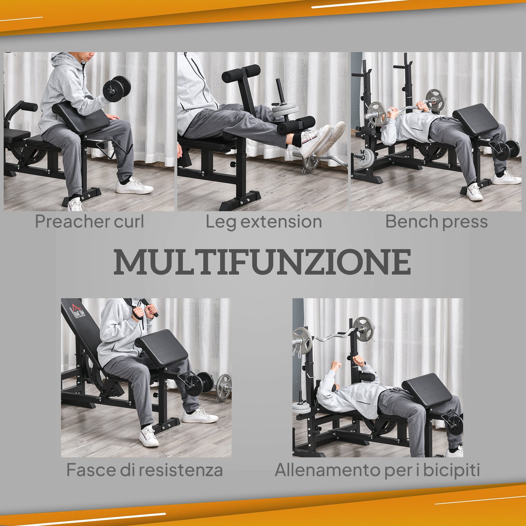 Panca da Palestra Regolabile con Supporto per Bilanciere 210x110x103-123 cm in Acciaio e PU Nero