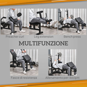 Panca da Palestra Regolabile con Supporto per Bilanciere 210x110x103-123 cm in Acciaio e PU Nero