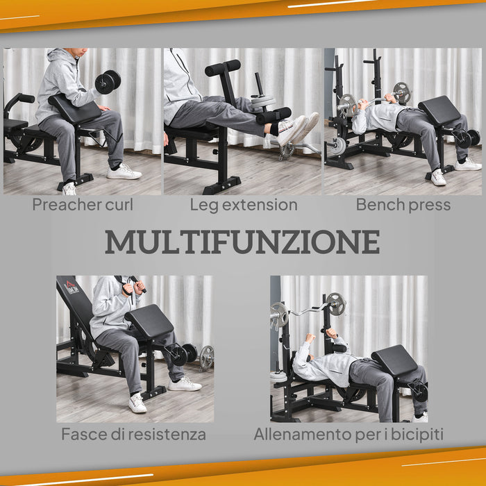 Panca da Palestra Regolabile con Supporto per Bilanciere 210x110x103-123 cm in Acciaio e PU Nero