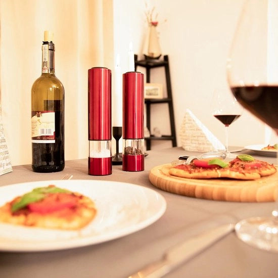 Set di macinapepe da 2 pezzi - elettrico e moderno - con luce LED - funziona con batterie - rosso