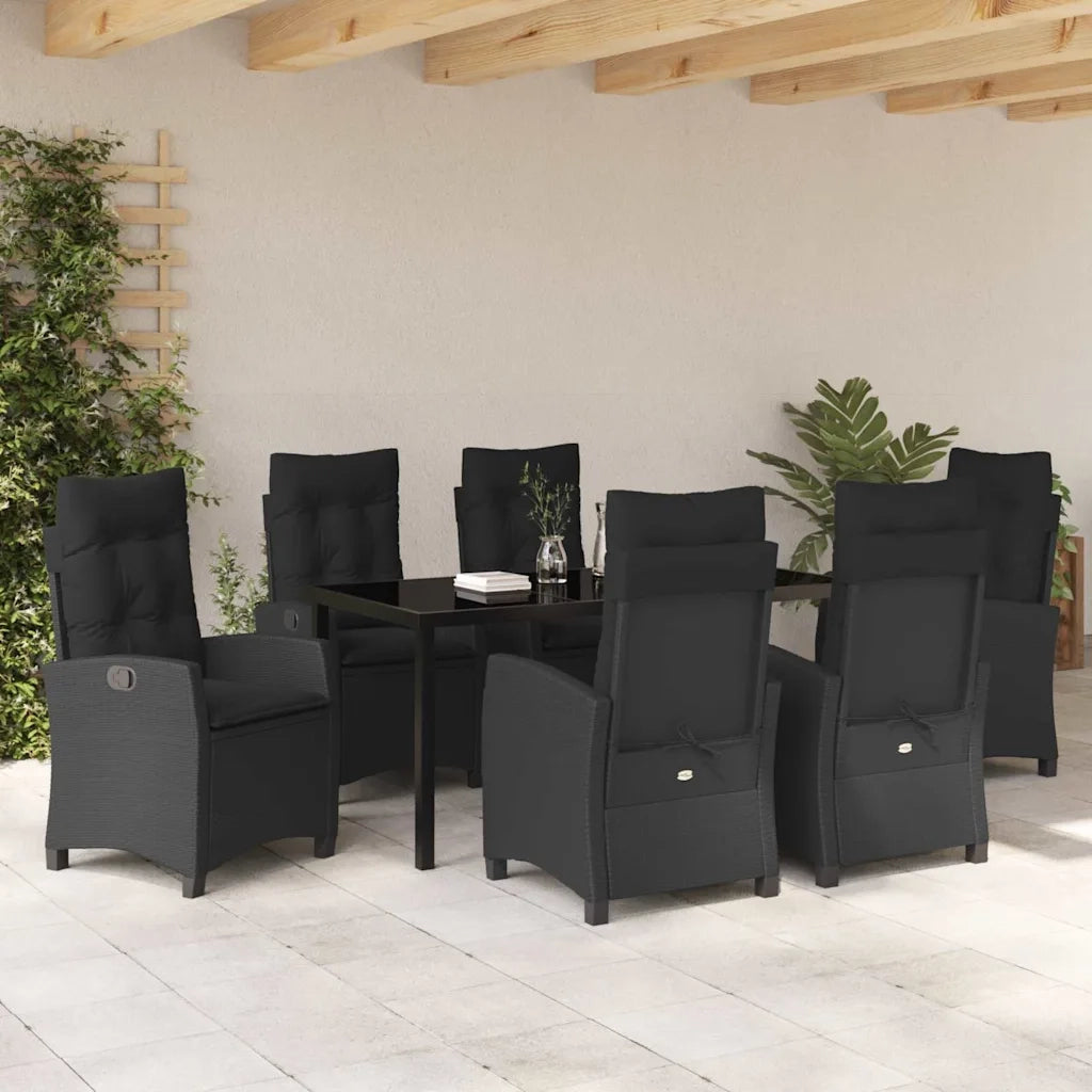 Set da Pranzo per Giardino con cuscino 7 pcs Nero polyrattan 3380376