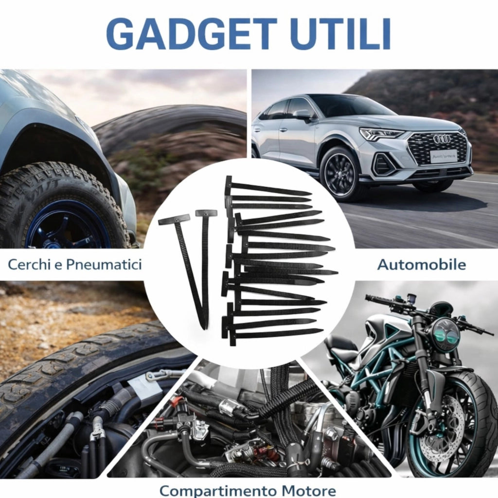 50 Fascette Nylon Auto + Clip Rivetto a Bottone Autobloccanti Fissaggio Paraurti