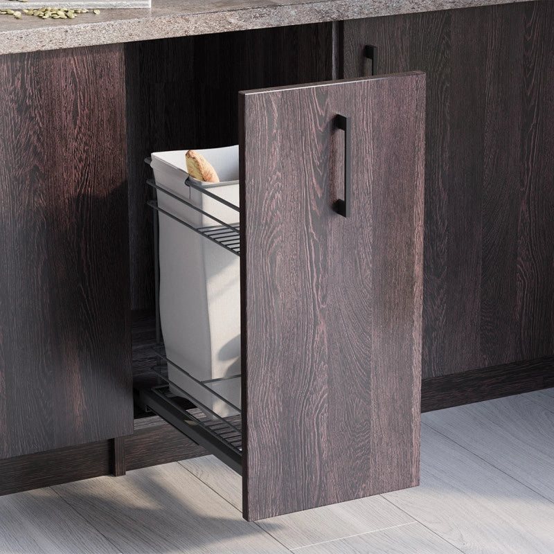 Portabottiglie estraibile TitaneMax con chiusura soft, lato sinistro, 3 vassoi, unità 200mm, Acciaio, Grigio Antracite