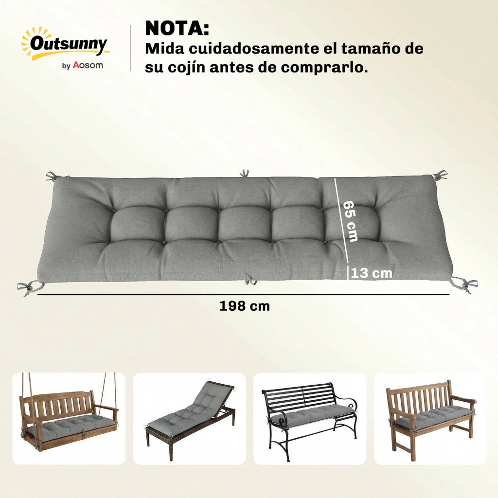 Cuscino per Banco Esterno con Cinghie ¨C zephmum ¨C Grigio 198x65x13 cm