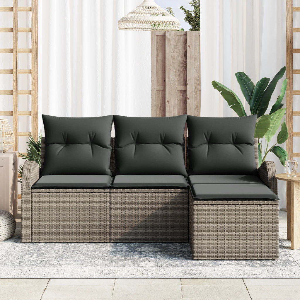 Set Divano da Giardino a 4 Pezzi con Cuscini Grigio Polyrattan