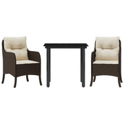 Set da Pranzo da Giardino 3pz | Set Salotto da Giardino con Cuscini in Polyrattan Marrone