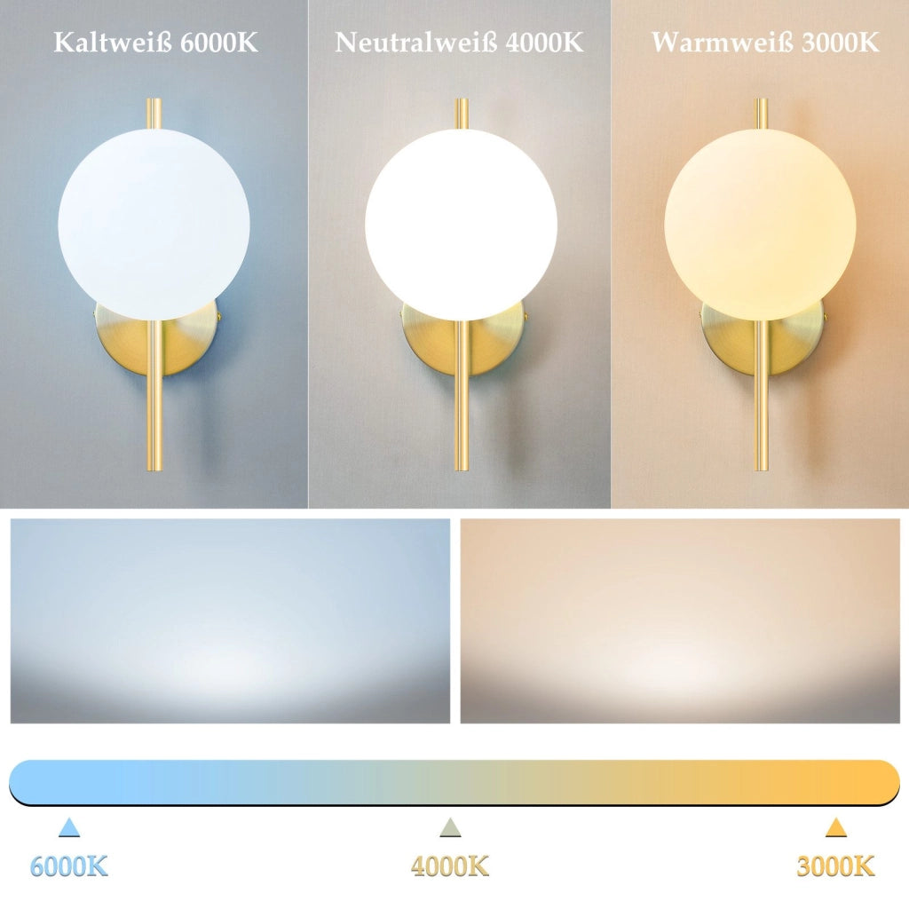 ZMH Applique da parete moderna per interni lampada da parete in oro con paralume in vetro E27 camera da letto corridoio