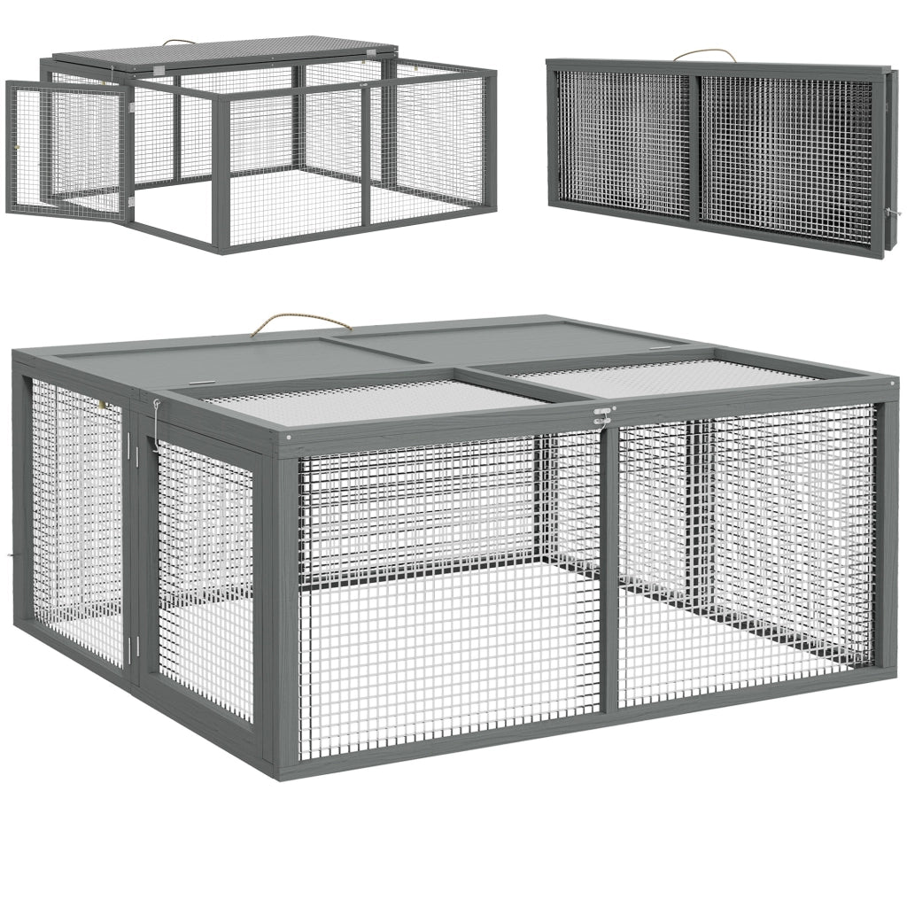 Gabbia per conigli pieghevole con maniglia ¨C zephmum ¨C grigio 110x105x50 cm