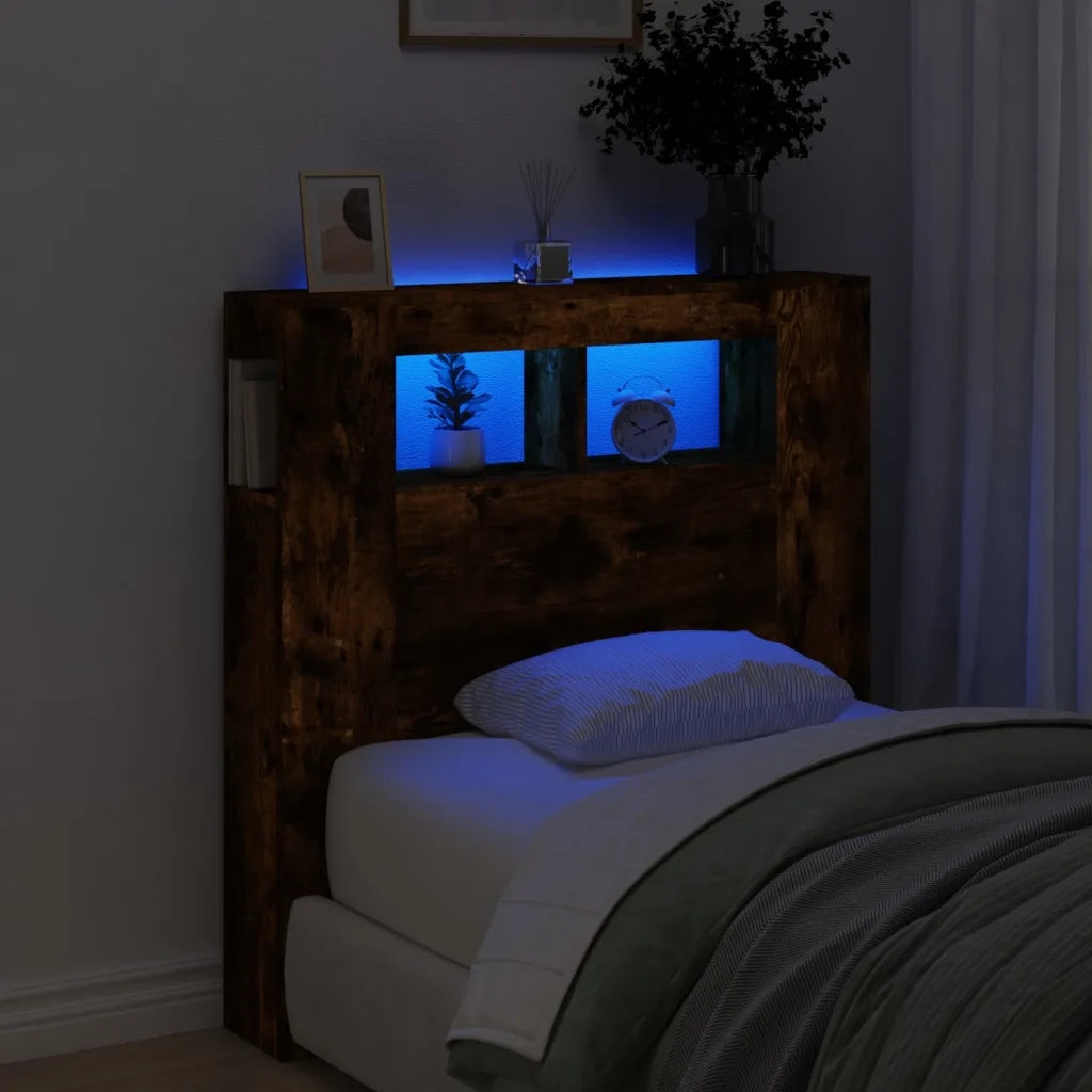 Testiera | Testata LED Rovere Fumo 100x18,5x103,5 cm Legno Multistrato