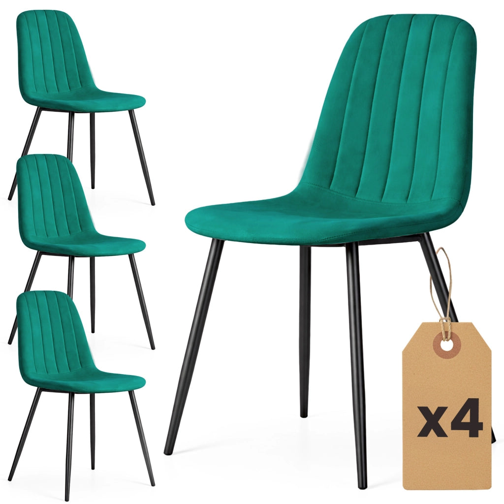 Set di 4 Sedie in velluto trapuntate LUMO Verde Bottiglia gambe nere