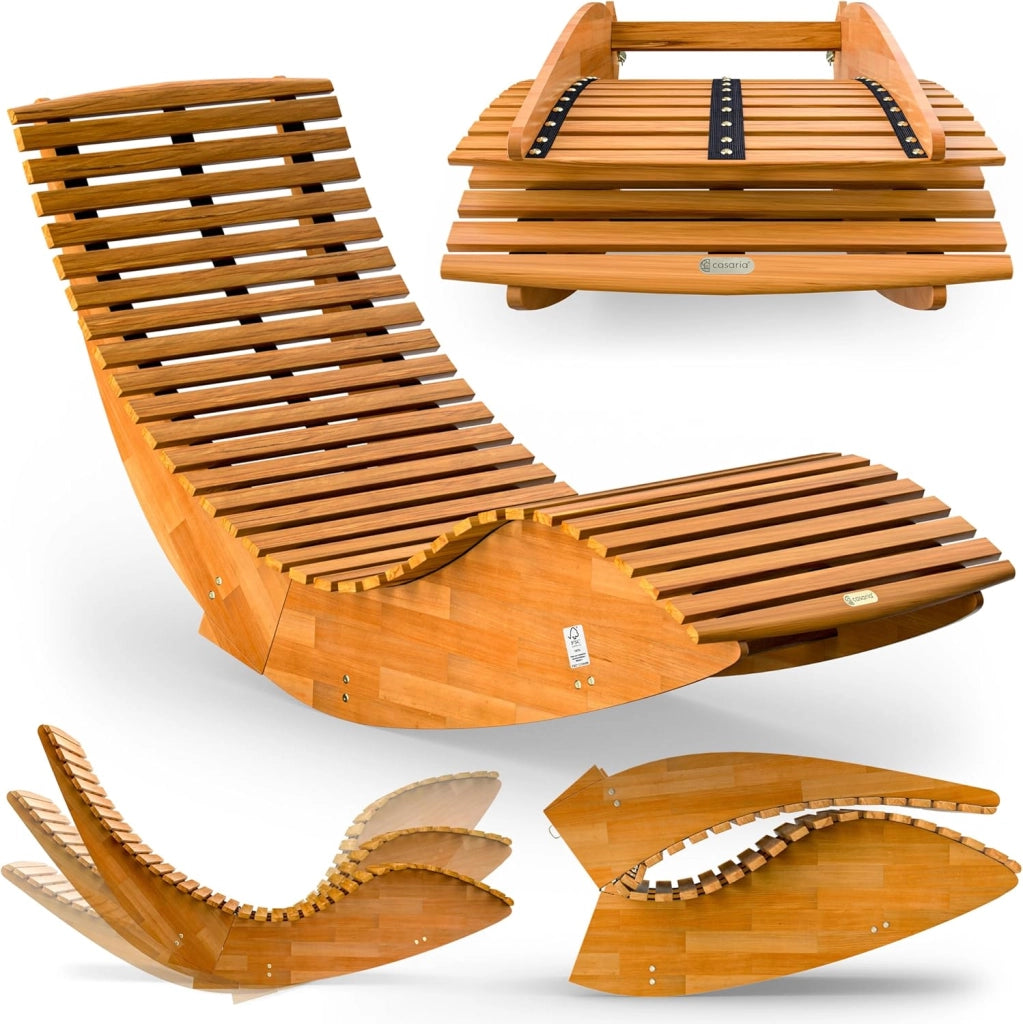 ® 2x Sdraio a Dondolo JAVA Pieghevole 155x60x93cm Portata 160 kg Legno Acacia Certificato FSC® Lettino Sauna