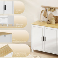 Mobile Cucina Buffet 120x38x76 cm con 3 Cassetti e Armadietto 2 Ante Ammortizzate Bianco