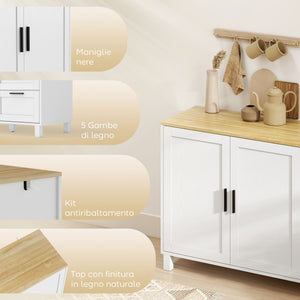 Mobile Cucina Buffet 120x38x76 cm con 3 Cassetti e Armadietto 2 Ante Ammortizzate Bianco