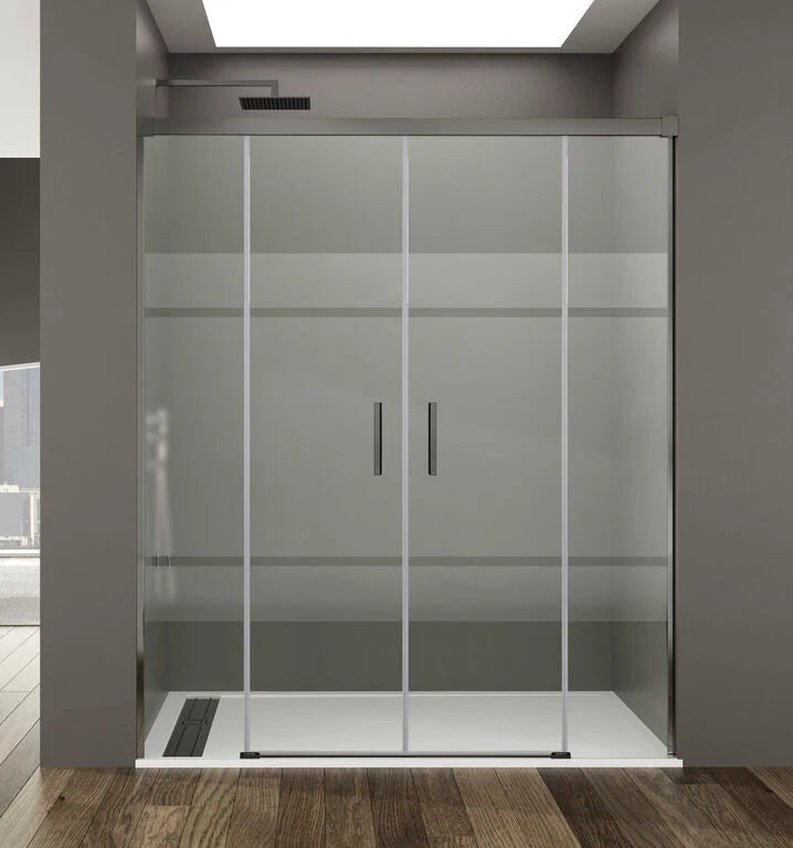 Box doccia frontale BASIC 2 fissi + 2 scorrevoli 140 cm (75+75) titanio vetro Frost Plus