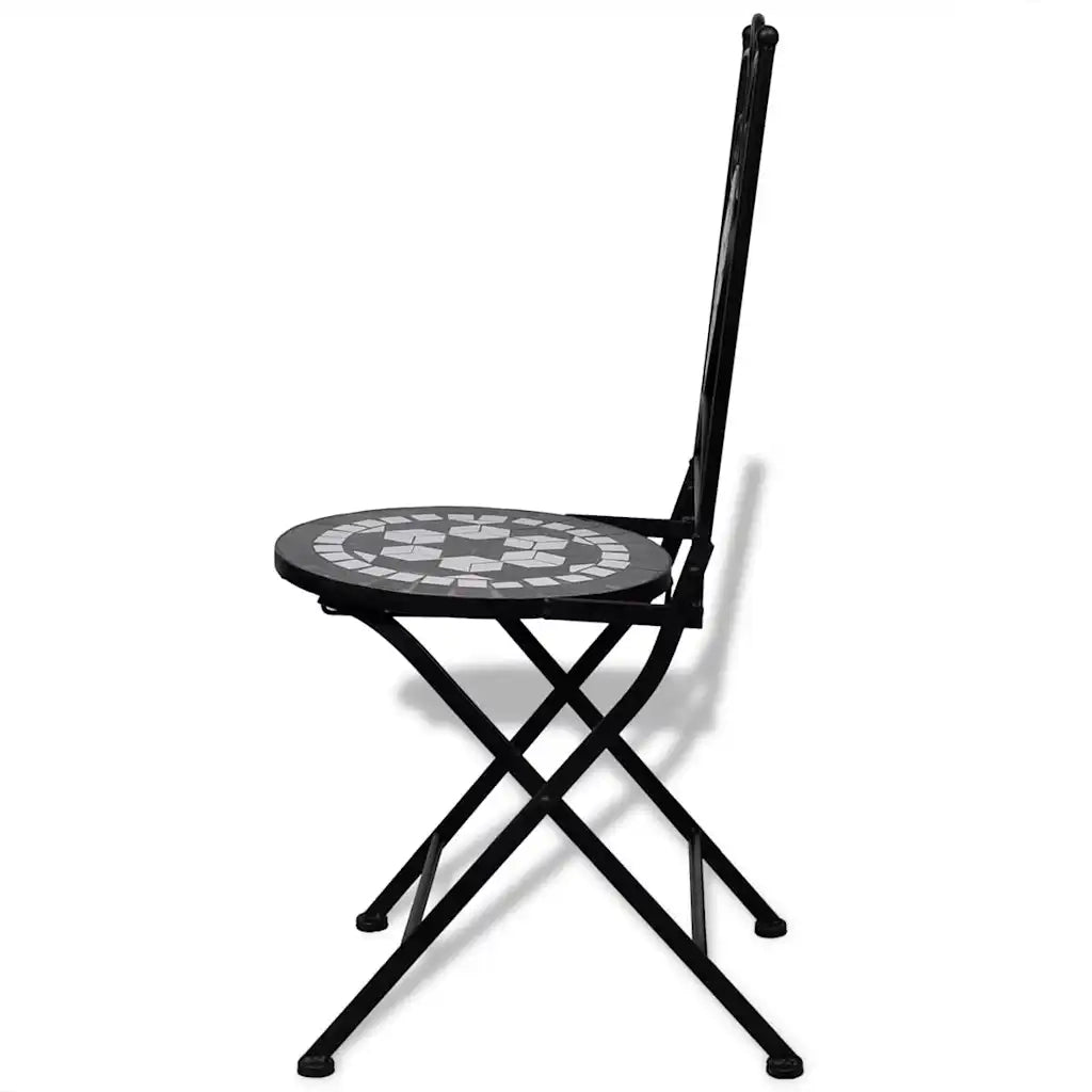 Sedie da Bistrot Pieghevoli 2 pz | Sedie da Esterno in Ceramica Nero e Bianco
