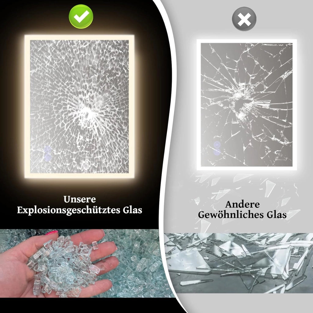 ZMH Specchio con luce 50x70cm Specchio da parete a LED Specchio da bagno in vetro antideflagrante con touch screen