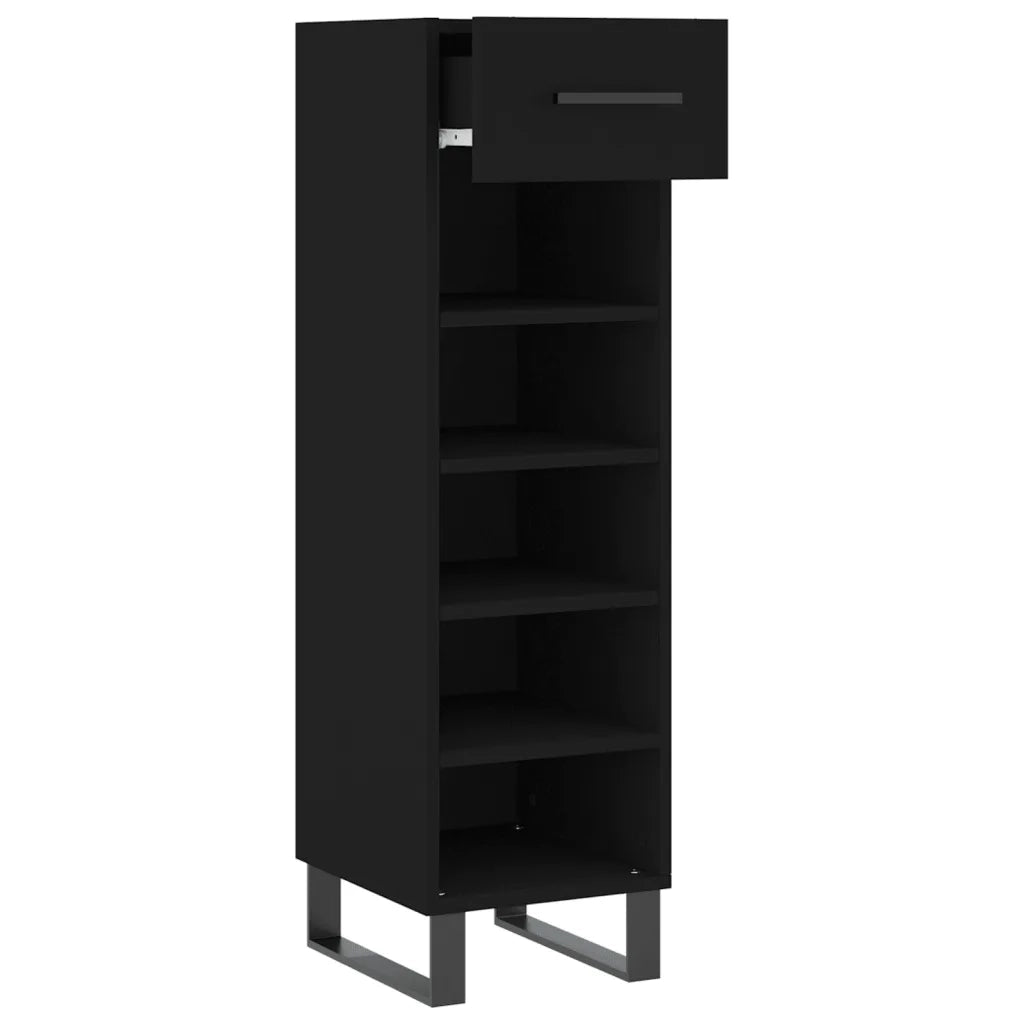 Elegante scarpiera nera 30 x 35 x 105 cm con cassetto e vano contenitore stile industriale legno nero 02_0048747