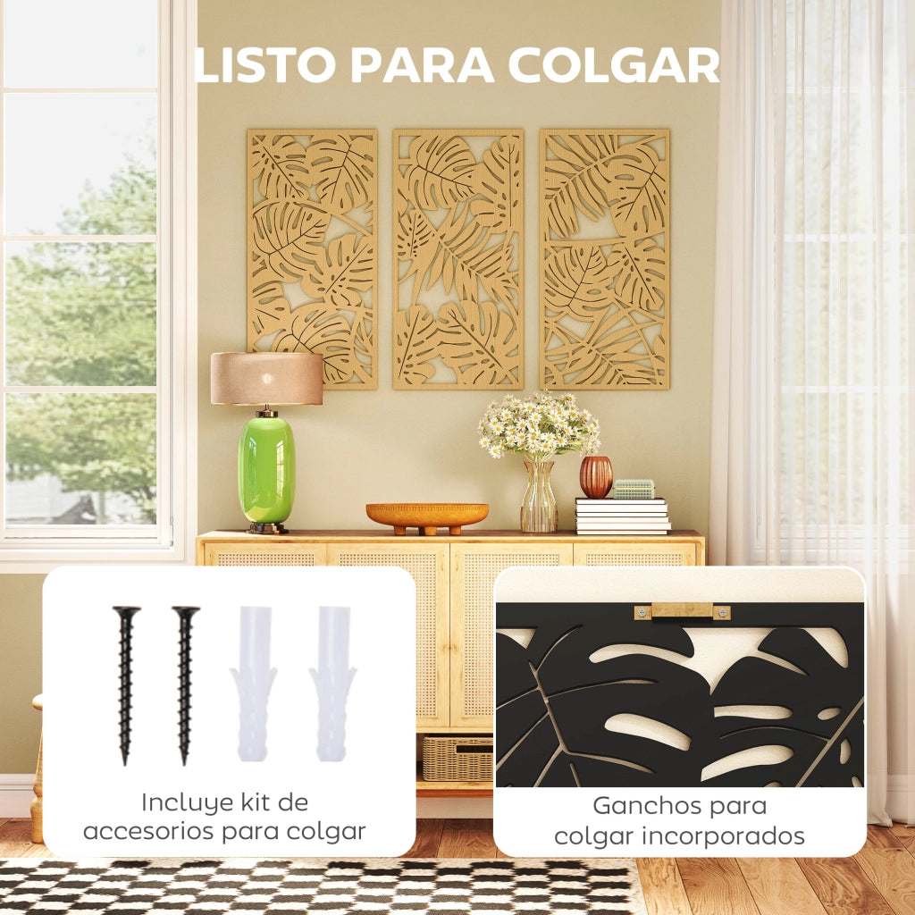 Pannello Decorativo 3D ¨C zephmum ¨C 3 Pezzi 40x80 cm Legno Naturale