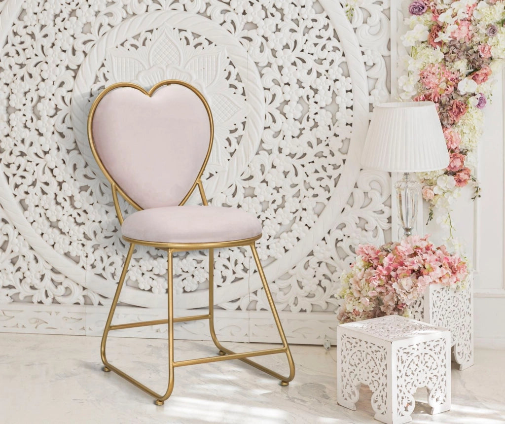 Sedia con Schienale a Cuore 37x47x80 cm in Metallo e Tessuto Imbottito